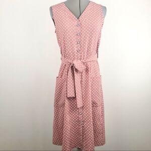 Retro Style Pink Sleeveless Dress with White Polka Dots and detachable Sash